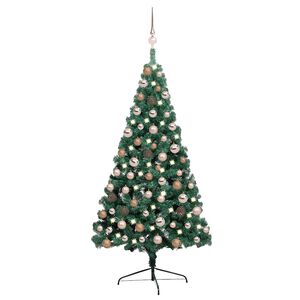 vidaXL Belyst halv plastgran med kulor gr&ouml;n 120 cm