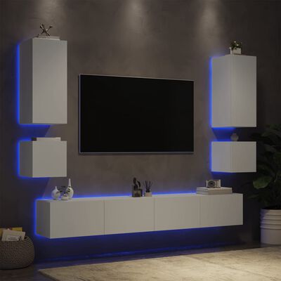 vidaXL Väggmonterade TV-skåp 6 delar med LEDs vit