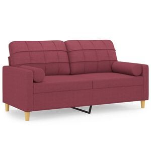 vidaXL 2-sits soffa med prydnadskuddar vinr&ouml;d 140 cm tyg