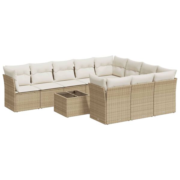 vidaXL Loungegrupp f&ouml;r tr&auml;dg&aring;rden m. dynor 11 delar beige konstrotting