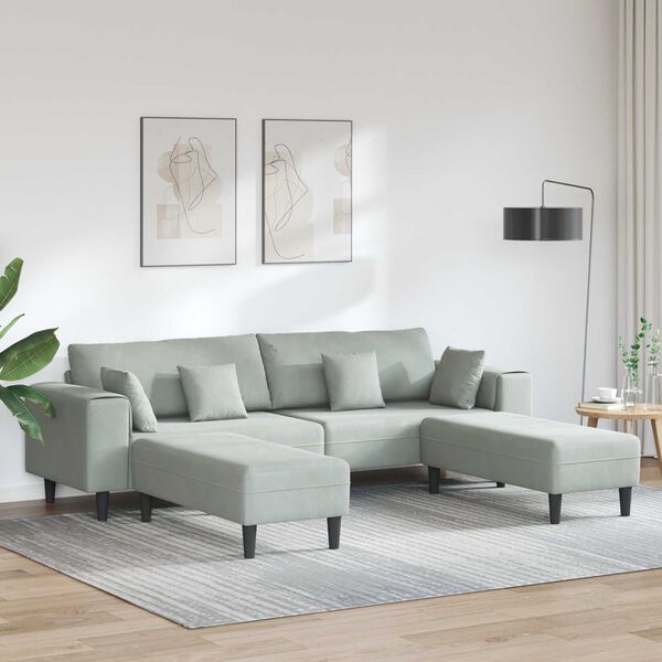 vidaXL Soffa med kudde 3 pcs Ljusgr&aring; Sammet