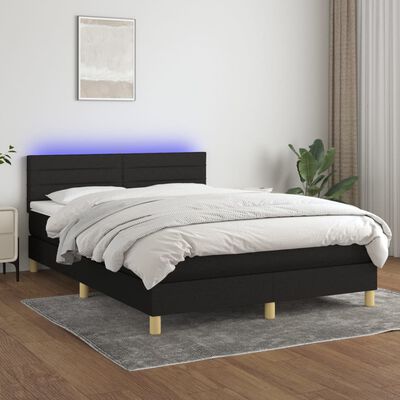 vidaXL Ramsäng med madrass & LED svart 140x200 cm tyg