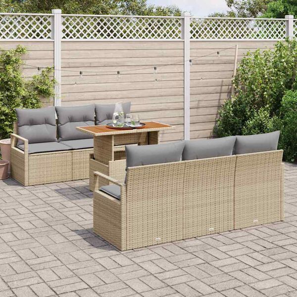 vidaXL Tr&auml;dg&aring;rdsoffset med lagring 7 pcs Beige Poly rattan