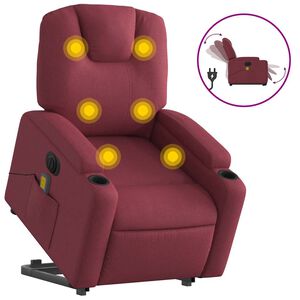 vidaXL Elektrisk massagef&aring;t&ouml;lj med uppresningshj&auml;lp vinr&ouml;d tyg