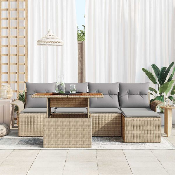 vidaXL Tr&auml;dg&aring;rdsoffset med lagring 6 pcs Beige Poly rattan