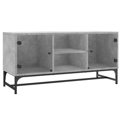 vidaXL Tv-bänk med glasdörrar betonggrå 102x37x50 cm