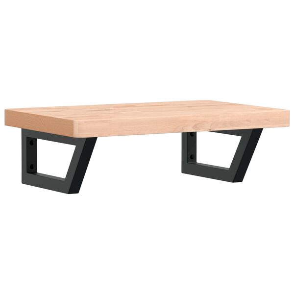 vidaXL V&auml;ggmonterad handfatshylla st&aring;l och massiv bok