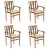 vidaXL Stapelbara tr&auml;dg&aring;rdsstolar med dynor 4 st massiv teak