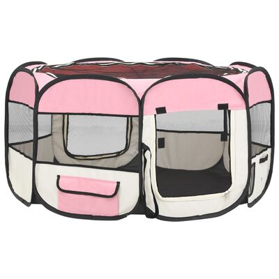 vidaXL Hopfällbar hundhage med väska rosa 125x125x61 cm