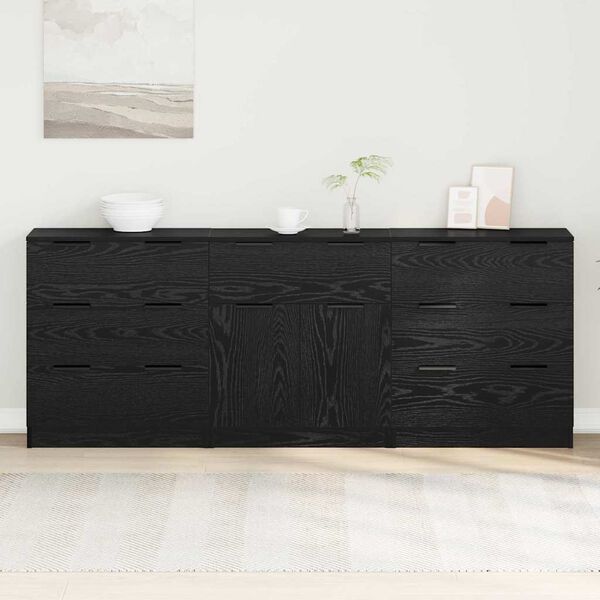 vidaXL Sideboard 3 pcs Svart Ek 181 x 30 x 70 cm Konstruerat tr&auml;