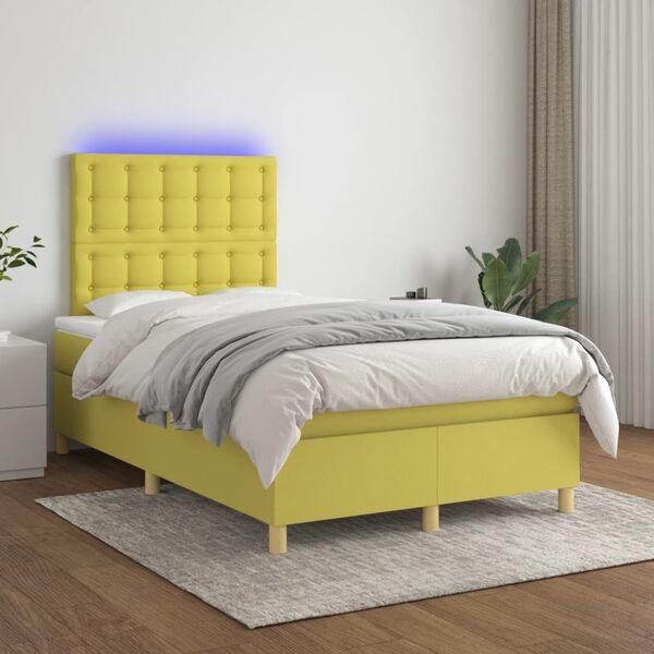 vidaXL Rams&auml;ng med madrass & LED gr&ouml;n 120x200 cm tyg