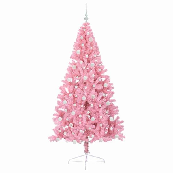 vidaXL Konstgjord F&ouml;rbelyst Julgran med 300 LED-lampor Rosa 240 cm PVC