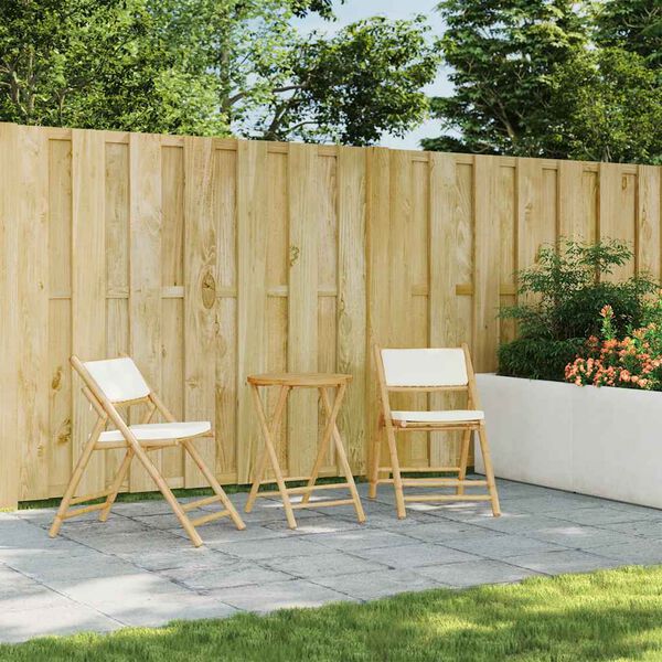 vidaXL Caf&eacute;stolar hopf&auml;llbara med gr&auml;ddvita dynor 2 st bambu