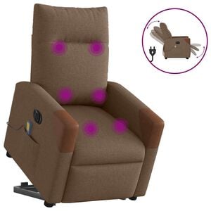 vidaXL Elektrisk massagef&aring;t&ouml;lj med uppresningshj&auml;lp brun tyg