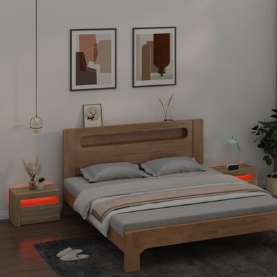 vidaXL Sängbord 2 st med LED-belysning Sonoma ek 60x35x40 cm