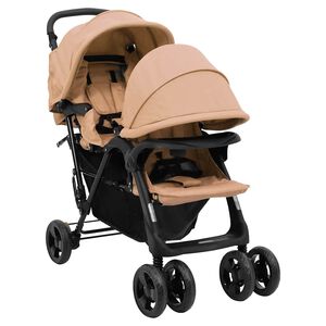 vidaXL Tandem tvillingvagn taupe st&aring;l