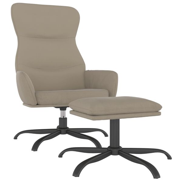 vidaXL Vilstol med fotpall ljusgr&aring; mikrofibertyg