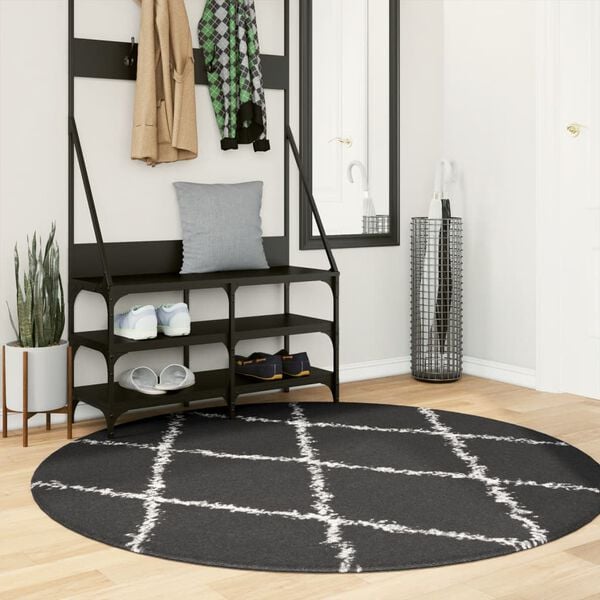vidaXL Ryamatta PAMPLONA l&aring;ng lugg modern svart & gr&auml;ddvit &Oslash; 160 cm
