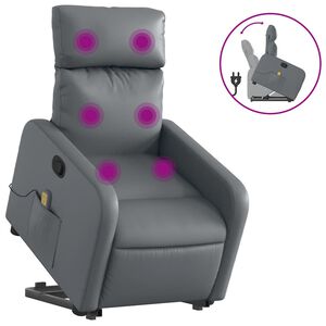 vidaXL Massagef&aring;t&ouml;lj med uppresningshj&auml;lp Gr&aring; konstl&auml;der