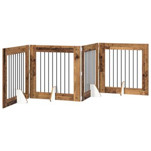 vidaXL F&auml;llbar hundgrind med stativ 4 st Gammalt tr&auml; 321 cm