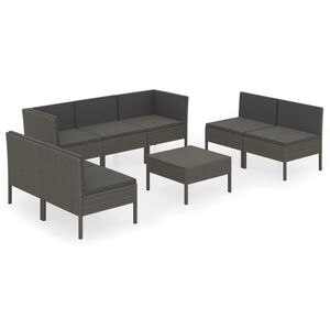 vidaXL Loungegrupp med dynor 8 delar gr&aring; konstrotting