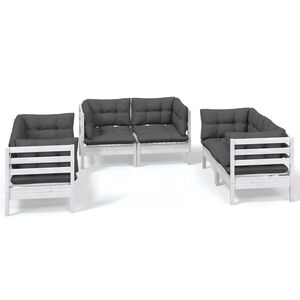vidaXL Loungegrupp med dynor 6 delar massiv furu