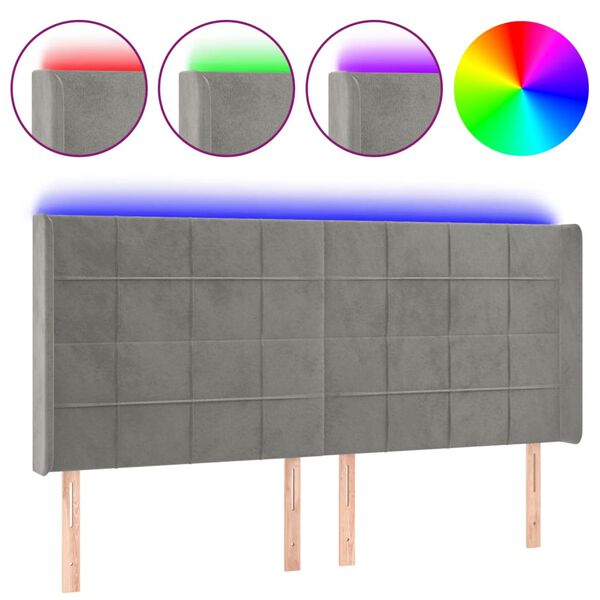 vidaXL S&auml;nggavel LED ljusgr&aring; 163x16x118/128 cm sammet