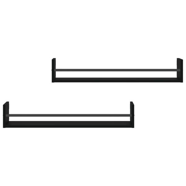 vidaXL V&auml;gghyllor med st&auml;nger 2 st svart 80x16x14 cm