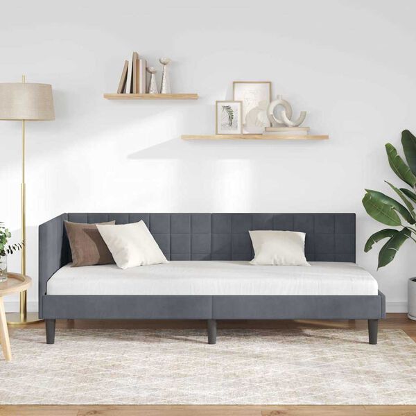 vidaXL H&ouml;rn S&auml;ngram med huvudgavel M&ouml;rkgr&aring; 80 cm x 200 cm Sammet