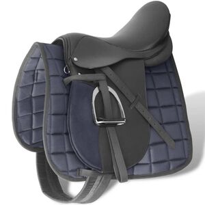Svart Ridsadel 16" &Auml;kta l&auml;der 14 cm 5-i-1 Set