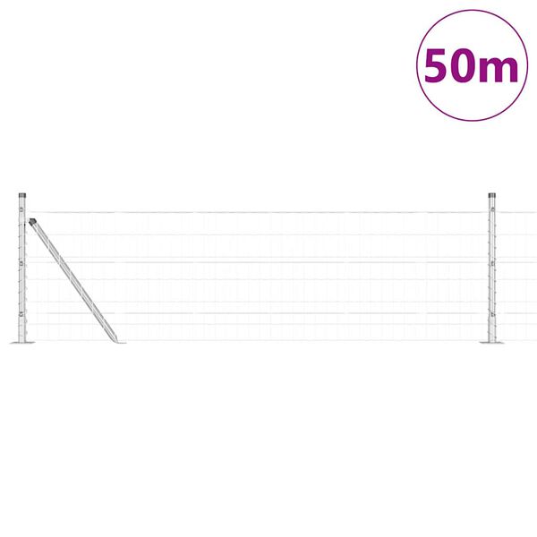 vidaXL St&auml;ngsel med stolpe Silver 0,6 x 50 m St&aring;l
