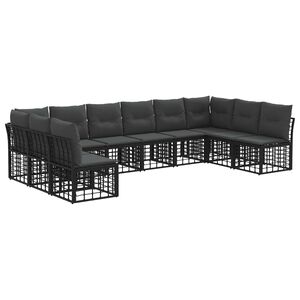 vidaXL Utomhussoffset med kudde 10 pcs Svart Polyester