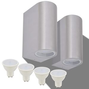 vidaXL Utomhusv&auml;gglampa LED 2 st rund upp&aring;t/ned&aring;t