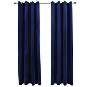 vidaXL M&ouml;rkl&auml;ggningsgardiner med ringar 2 st m&ouml;rkbl&aring; sammet 140x175 cm