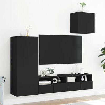 vidaXL Väggmonterade TV-enheter 4 delar svart konstruerat trä