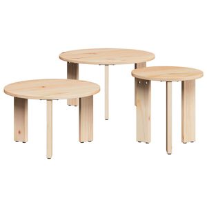 vidaXL Kaffeebord 3 pcs Naturf&auml;rg Massiv furu