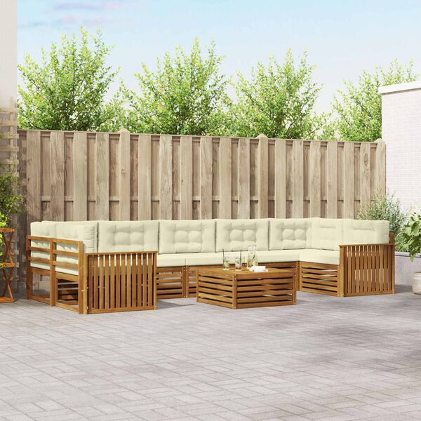 vidaXL Utomhussoffset med kudde 8 pcs Naturlig och Gr&auml;dde