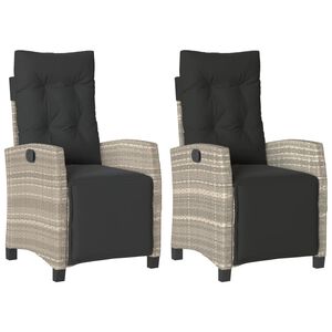 vidaXL Justerbara trädgårdsstolar 2st med fotstöd ljusgrå konstrotting