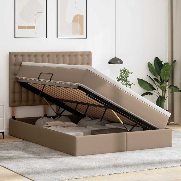 vidaXL Förvaringssäng med LED Cappucino 140 x 200 cm Konstläder