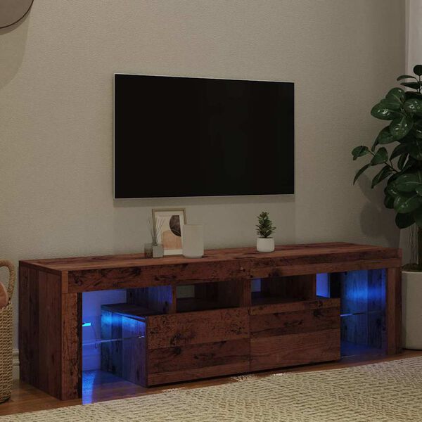 vidaXL TV-b&auml;nk med LED-lampor &aring;ldrat tr&auml; 140x36,5x40cm konstruerat tr&auml;