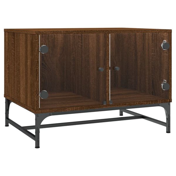 vidaXL Soffbord med glasd&ouml;rrar brun ek 68,5x50x50 cm