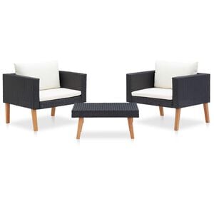 vidaXL Loungegrupp f&ouml;r tr&auml;dg&aring;rden med dynor 3 delar konstrotting svart
