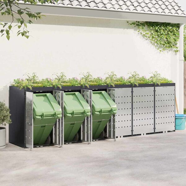 vidaXL Förvaring för 3 soptunnor Antracit 340 x 77,5 x 115,5 cm Stål