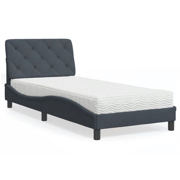 vidaXL Bed with Mattress Dark Grey 90x200 cm Velvet
