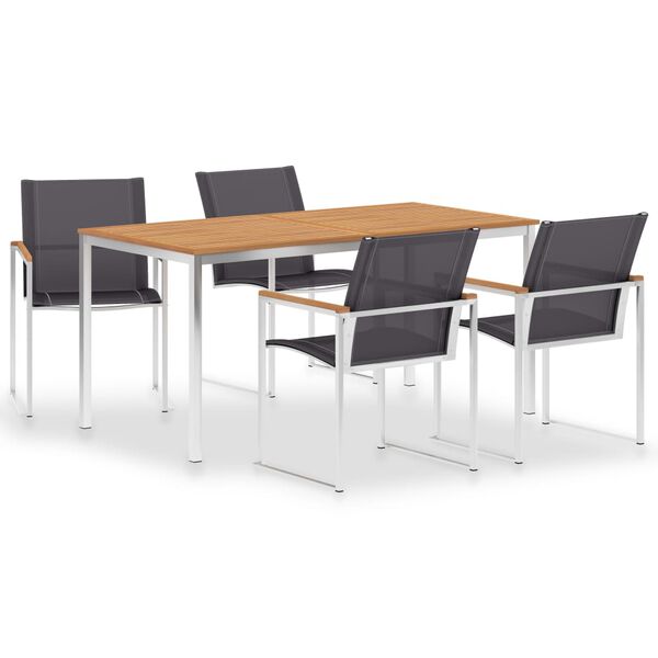 vidaXL Matgrupp f&ouml;r tr&auml;dg&aring;rden 5 delar massiv teak och rostfritt st&aring;l