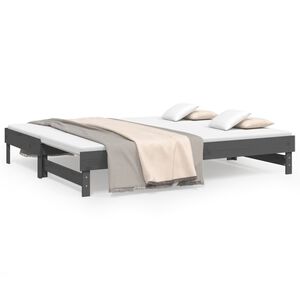 vidaXL Utdragbar dagb&auml;dd gr&aring; 2x(100x200) cm massiv furu