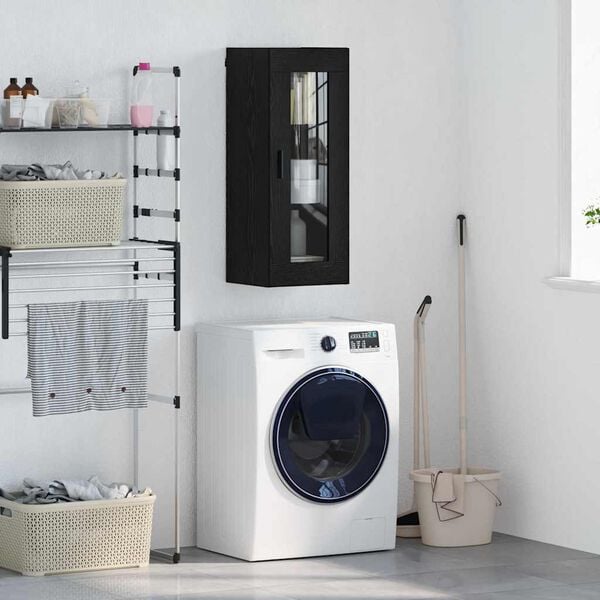 vidaXL V&auml;ggsk&aring;p Svart Ek 34,5 x 34 x 90 cm Konstruerat tr&auml; och glas