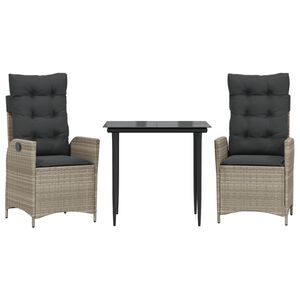 vidaXL Matgrupp f&ouml;r tr&auml;dg&aring;rden med dynor 3 delar ljusgr&aring; konstrottning