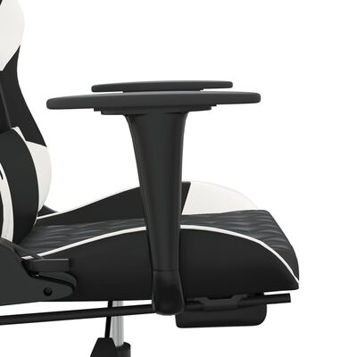vidaXL Gamingstol med massage och fotstöd svart och vit konstläder