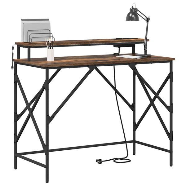 vidaXL Skrivbord med hylla R&ouml;kt ek 100 x 50 x 86,5 cm Konstruerat tr&auml;